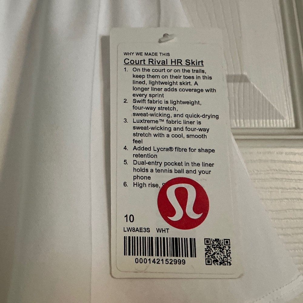 NWT Lululemon Court Rival High-Rise Tennis Skirt White Size 10 - Picture 5 of 5